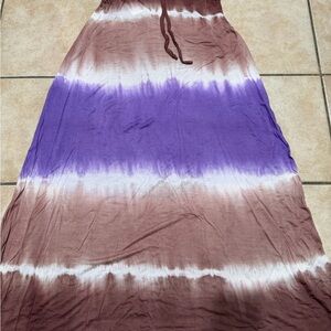 Tie-Dye Maxi Skirt in Purple and Brown with Drawstring Waist Debbie Katz sz M